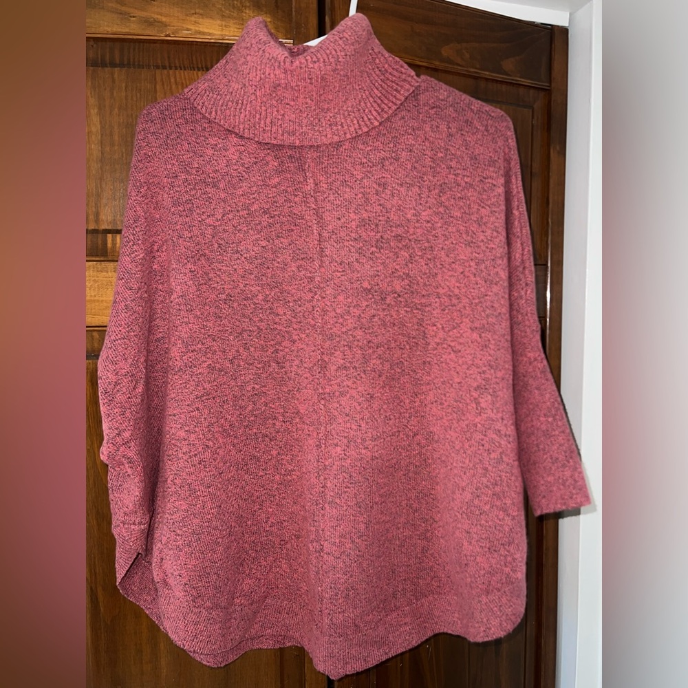 LOFT Pink Cowl Turtleneck Sweater with 3/4 Sleeves